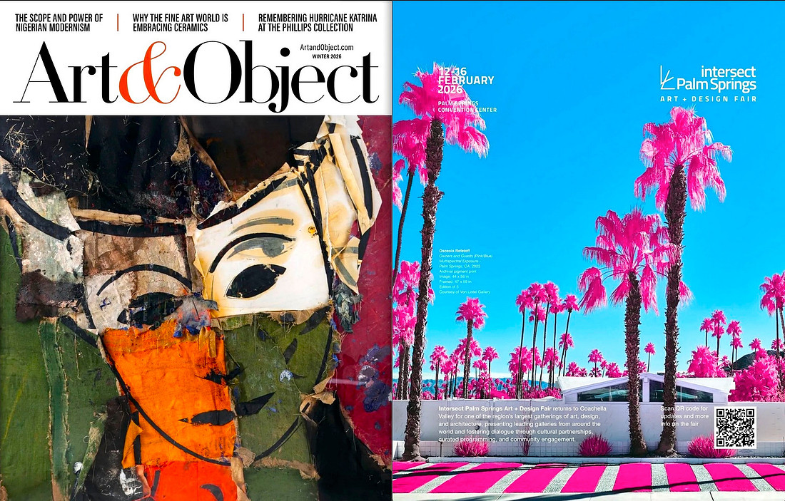 "Owners & Guests" photo of modernist house with pink palm trees and foliage – as seen on the back cover of Art & Object – Winter 2026