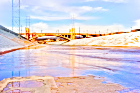 LA River Facing North Towards Fourth St Bridge (Purple & Gold) - Pinhole Exposure - Los Angeles, CA - 2011
