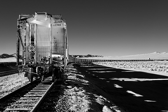 Serpentine Hopper Cars – Infrared Exposure – Searles, California – 2010
