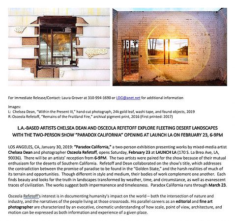 Press Release – Paradox California – Osceola Refetoff & Chelsea Dean – Launch LA – 2019