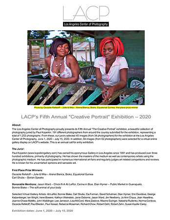 Los Angeles Center of Photography – Creative Portrait Exhibition – 1st Place Award Winner – Juried by Paul Kopeikin – Los Angeles, California – June 2020