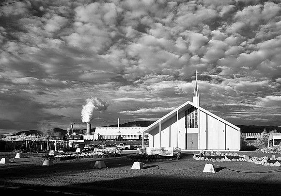 Trona Cumberland Presbyterian Church with Smokestack - Infrared Exposure - Trona, CA - 2012