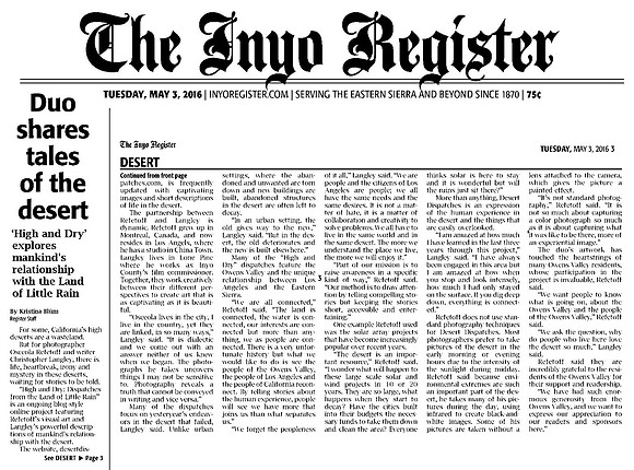 The Inyo Register – Duo Shares Tales of the Desert – May 2016
